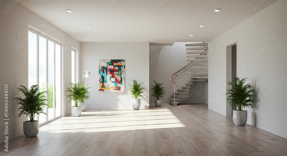Fototapeta premium Bright and empty modern house interior with a large window