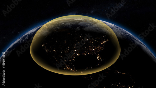 dôme d'or américain contre les missiles - vue de la terre depuis l'espace - rendu 3D