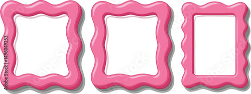 Scallop frame border set - pink 3d featuring wavy shell-inspired edges. Curvy rectangular outlines with ruffled trim in feminine hue