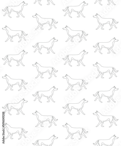 Vector seamless pattern of flat hand drawn outline husky dog isolated on white background