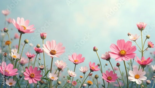 Delicate repeating wildflowers, soft pastel hues , print, color, repeating floral