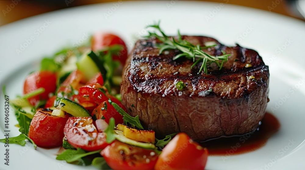 Grilled Cup Rump Beef Steak with Vegetable Salad for BBQ Meat and Fresh Salad Photography Grilled Cup Rump Beef Steak with Vegetable Salad for BBQ Meat and Fresh Salad Photography