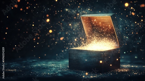 Magic Box: Unveiling Enchantment, Mystical Treasure Chest Glowing with Stardust and Wonder