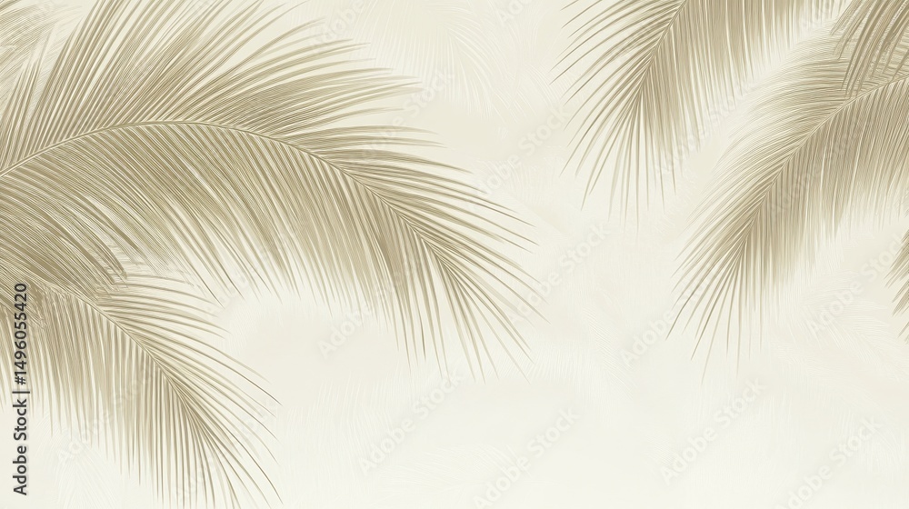 Fototapeta premium Pastel beige palm leaf silhouettes against a light background.