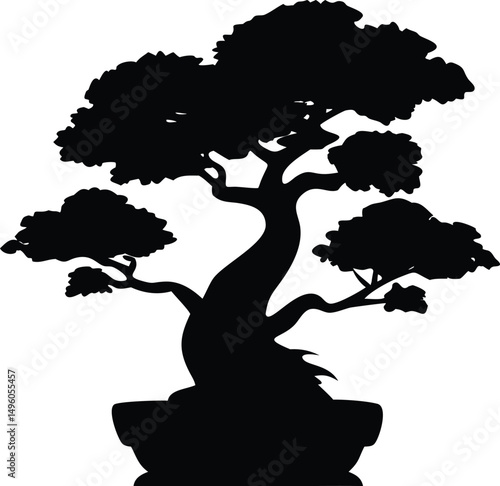 Black bonsai tree silhouette illustration art.