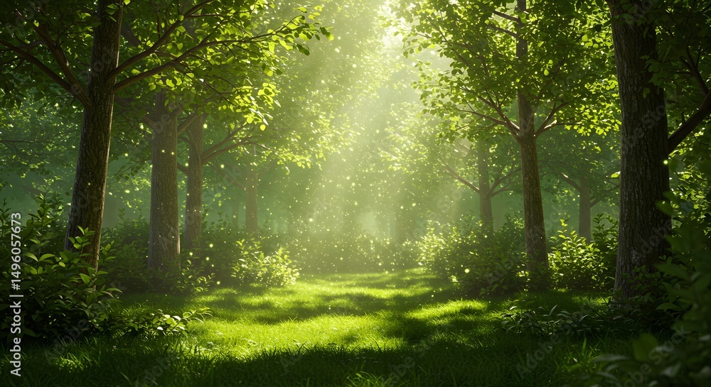 Fototapeta premium Sunlit Forest Path A Serene Digital Landscape