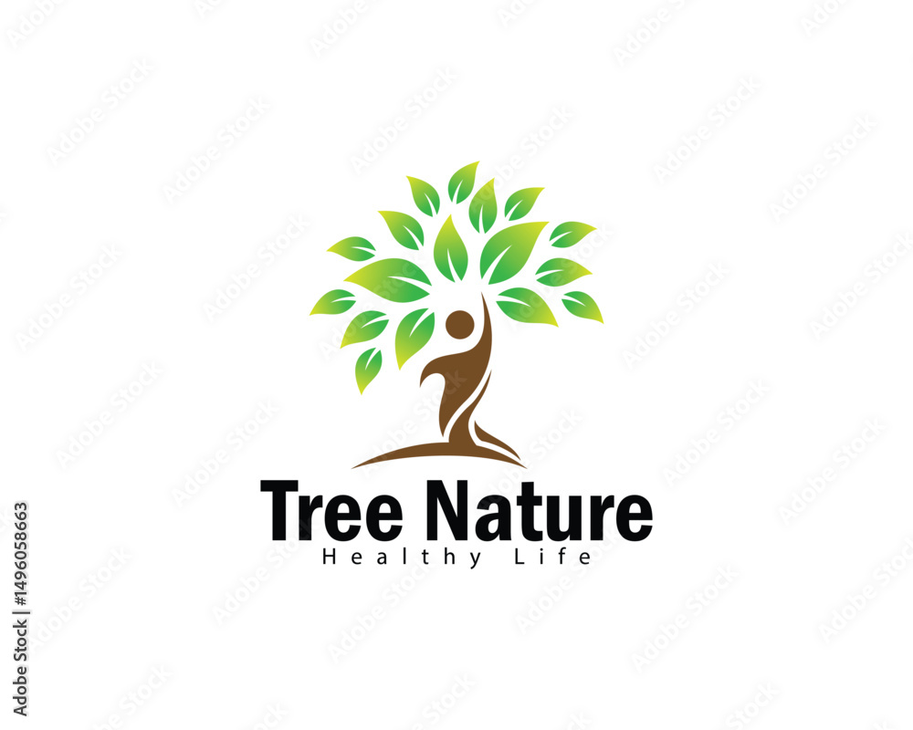Obraz premium tree creative people logo design concept yoga healthy leave herbal psychology health mind