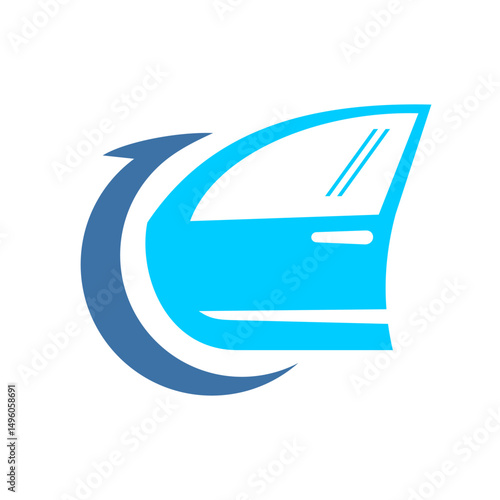 Car door adjustment and repair logo icon. Isolated front car door with handle and glass. Auto body parts shop symbol