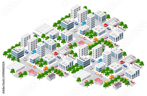 City bank and municipal buildings - vector isometric illustration