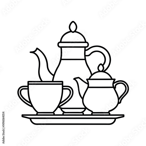 Minimal Tea Set Outline Vector Illustration