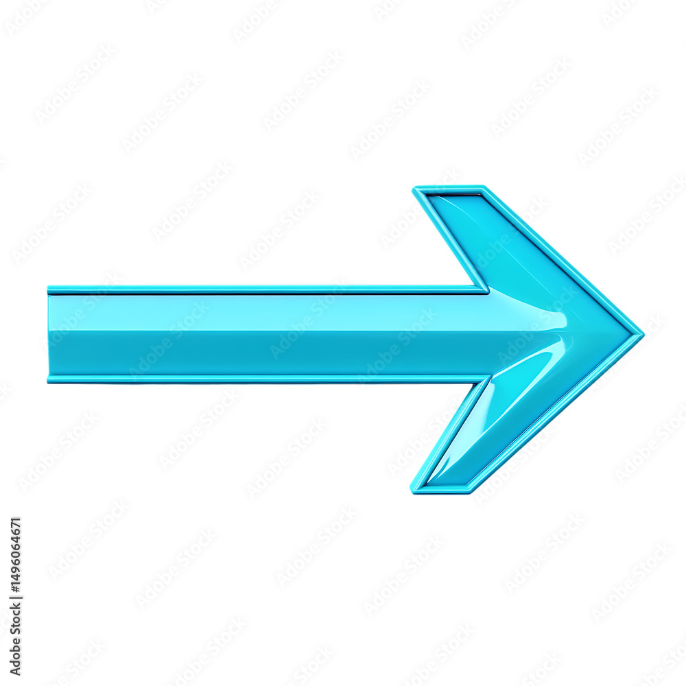 Contemporary Arrow with Crisp Lines in Bright Cyan Isolated on Transparent Background Contemporary Arrow with Crisp Lines in Bright Cyan Isolated on Transparent Background