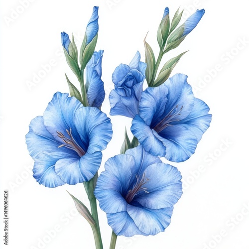 watercolor flower on white background. illustration for commercial and creative projects. Isolated on white background. Vector art, digital art. Vintage gladiolus 