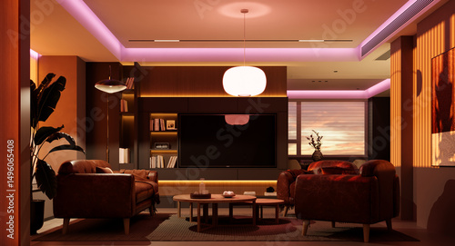 The living room in a warm 