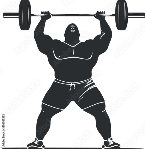 Silhouette of a muscular man lifting a heavy barbell overhead in a strength training workout