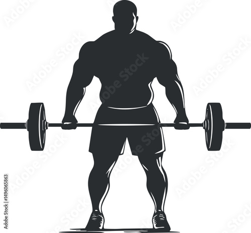 Silhouette of a muscular man lifting a heavy barbell, representing strength and fitness training