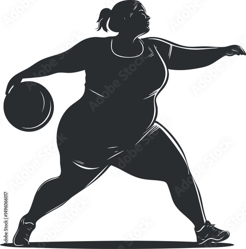 Silhouette of a plus size woman athlete throwing a disc in an active sports pose