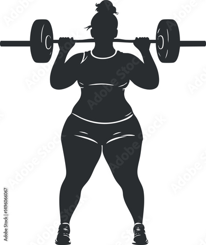 Silhouette of a woman performing a barbell squat exercise to build strength and muscle