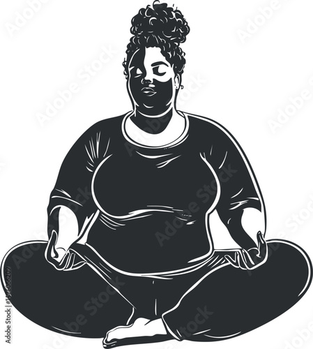 Illustration of a woman practicing meditation in a seated cross-legged yoga pose for relaxation and mindfulness
