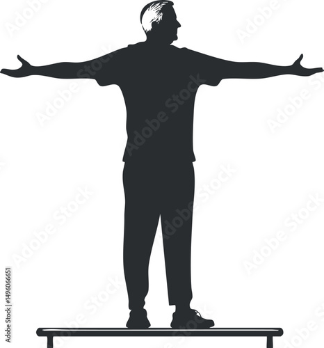 Silhouette of a man standing with arms outstretched in an open gesture against white background
