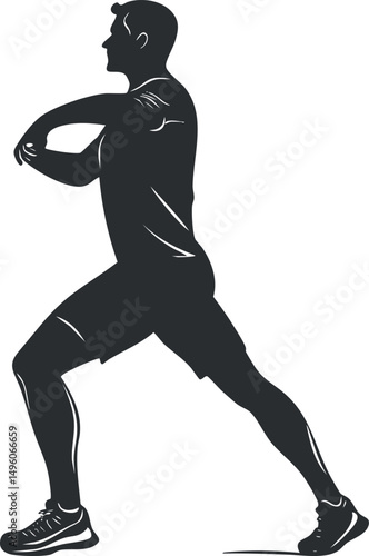 Silhouette of a man stretching his arms and legs as part of a fitness warm-up exercise