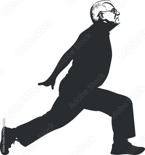 Silhouette of a senior man performing a stretching exercise to improve flexibility and strength.