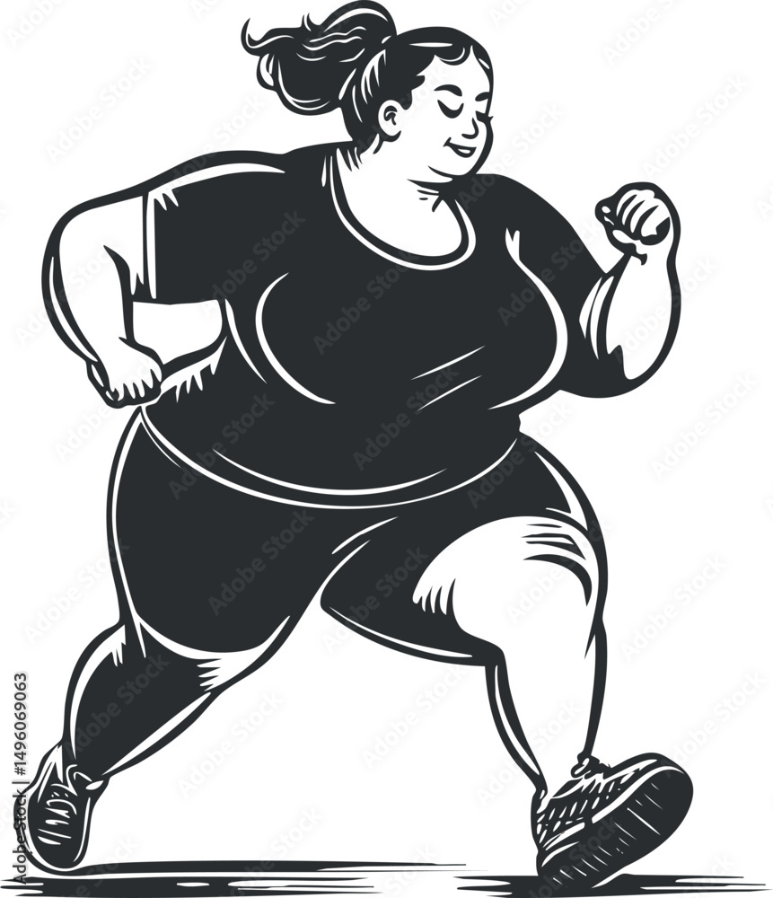Fototapeta premium Plus size woman running outdoors in casual fitness clothing for exercise and healthy lifestyle