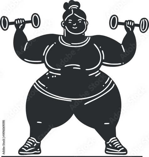 Illustration of a strong woman exercising with dumbbells for fitness and strength training