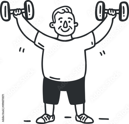 Illustration of a man lifting dumbbells exercising strength and fitness training for health