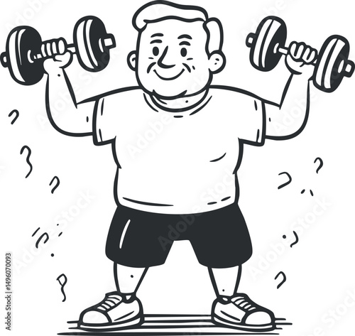 Illustration of a man lifting dumbbells for exercise and strength training at the gym