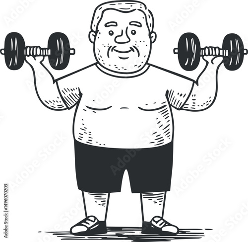 Illustration of a man lifting dumbbells for strength training and fitness exercise