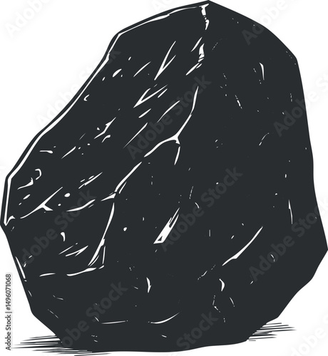 Large gray rock or boulder with rough texture and uneven surface isolated on white background