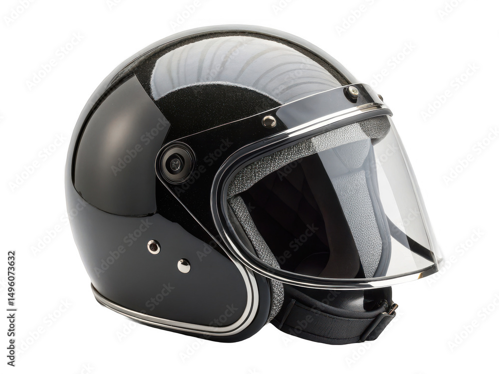 Fototapeta premium A glossy black helmet isolated on transparent background