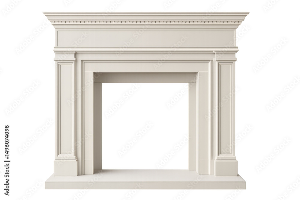 Fototapeta premium White empty classic fireplace with transparent background for interior design