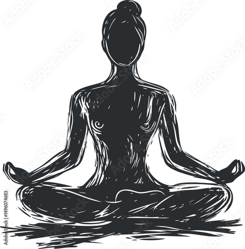 Silhouette of a woman sitting in lotus yoga meditation pose representing relaxation and mindfulness