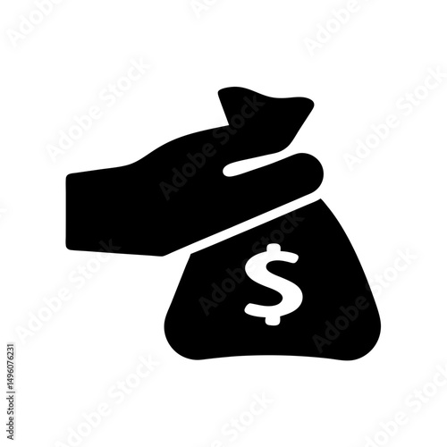 A hand holds a money bag, symbolizing finance, wealth and prosperity