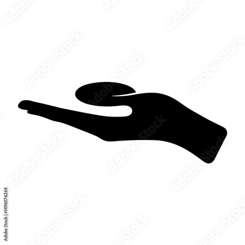 Hand Offering a Coin, representing generosity, giving, and financial assistance, black silhouette
