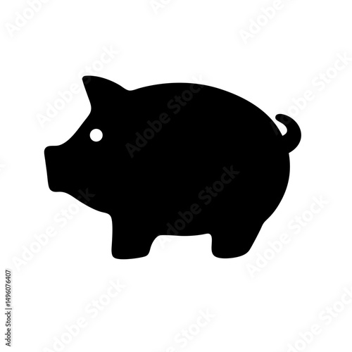 Black Piggy Bank Silhouette on White Background Representing Finance and Savings