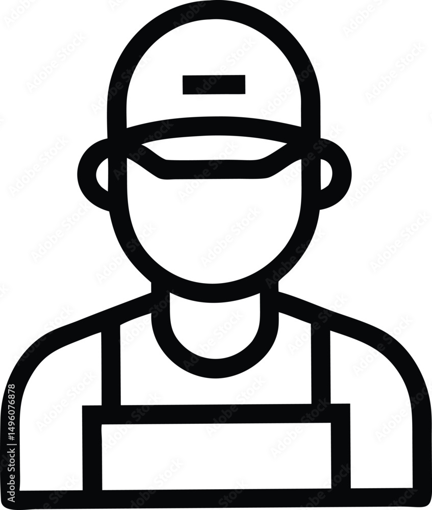 Black Line Icon Of A Handyman Wearing Overalls And (1) Black Line Icon Of A Handyman Wearing Overalls And (1)