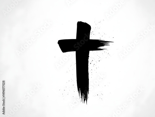 A powerful symbol of faith and hope, a black and white hand drawn cross with a simple abstract style and slightly textured brushstrokes. It depicts the fundamental beliefs of Christianity. 