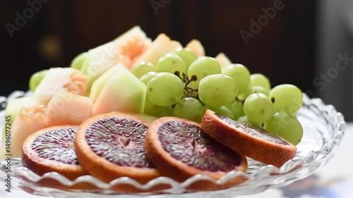 Display Of Freshly Cut Fruits In A Crystal Plate