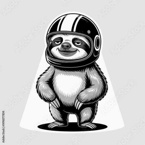 Sloth with racing car helmet vector illustration