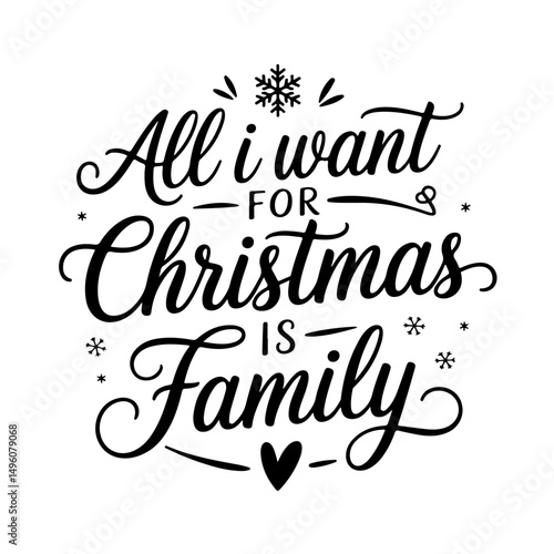 All I Want for Christmas is Family. Christmas Quotes Vector Design Isolated on White Background
