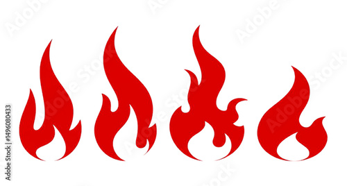 Red flame outline simple fire graphic. Abstract minimalist blaze vector illustration