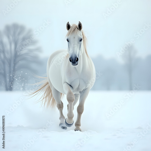 white horse in snow