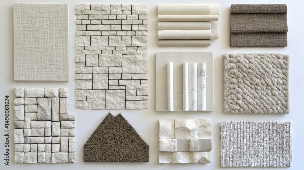Obraz premium Collection of various neutral-toned material samples for architectural design.