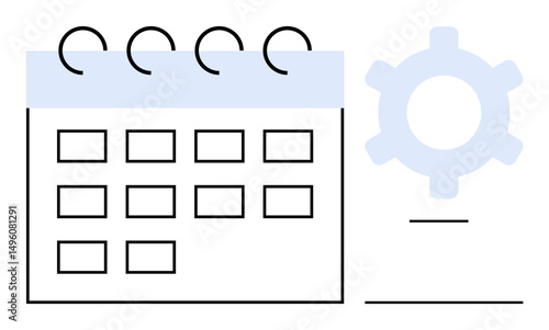 Foto Calendar grid with coil top, gear icon on side illustrating settings, organization, and productivity tools