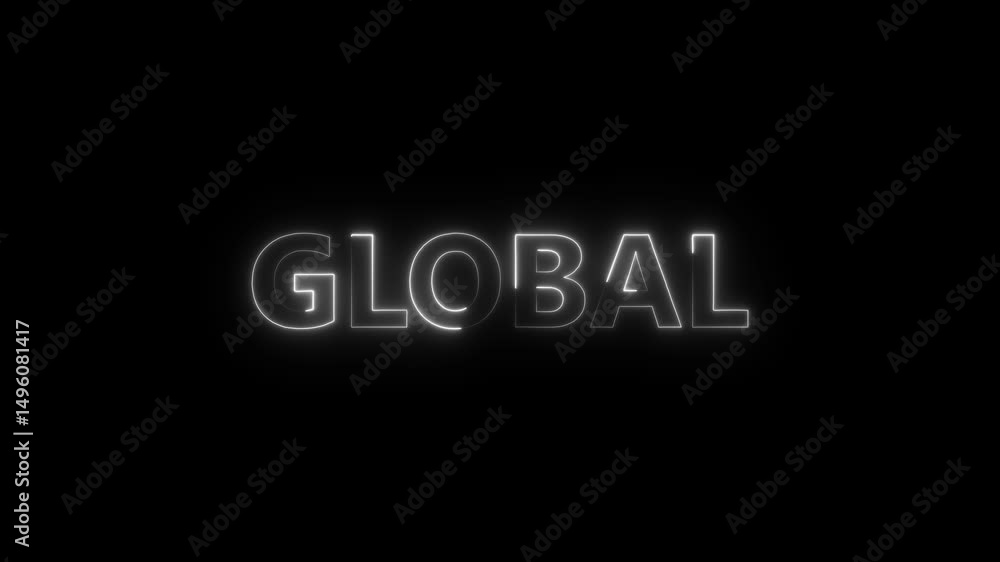 Glowing neon global word sign illuminating against dark background with red and green colors represents worldwide connectivity Glowing neon global word sign illuminating against dark background with red and green colors represents worldwide connectivity