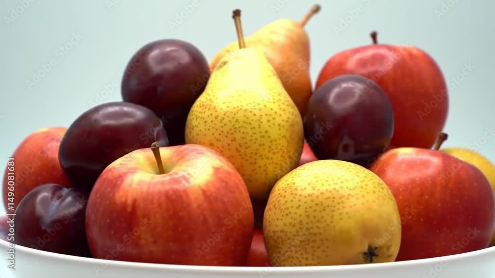 Vibrant Fruit Composition Displaying A Harmonious Apple Plum Pear Arrangement Vibrant Fruit Composition Displaying A Harmonious Apple Plum Pear Arrangement