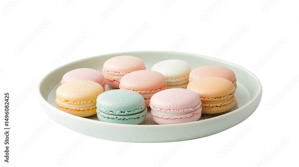 Fototapeta premium Colorful Macarons on White Plate, Sweet Dessert Concept