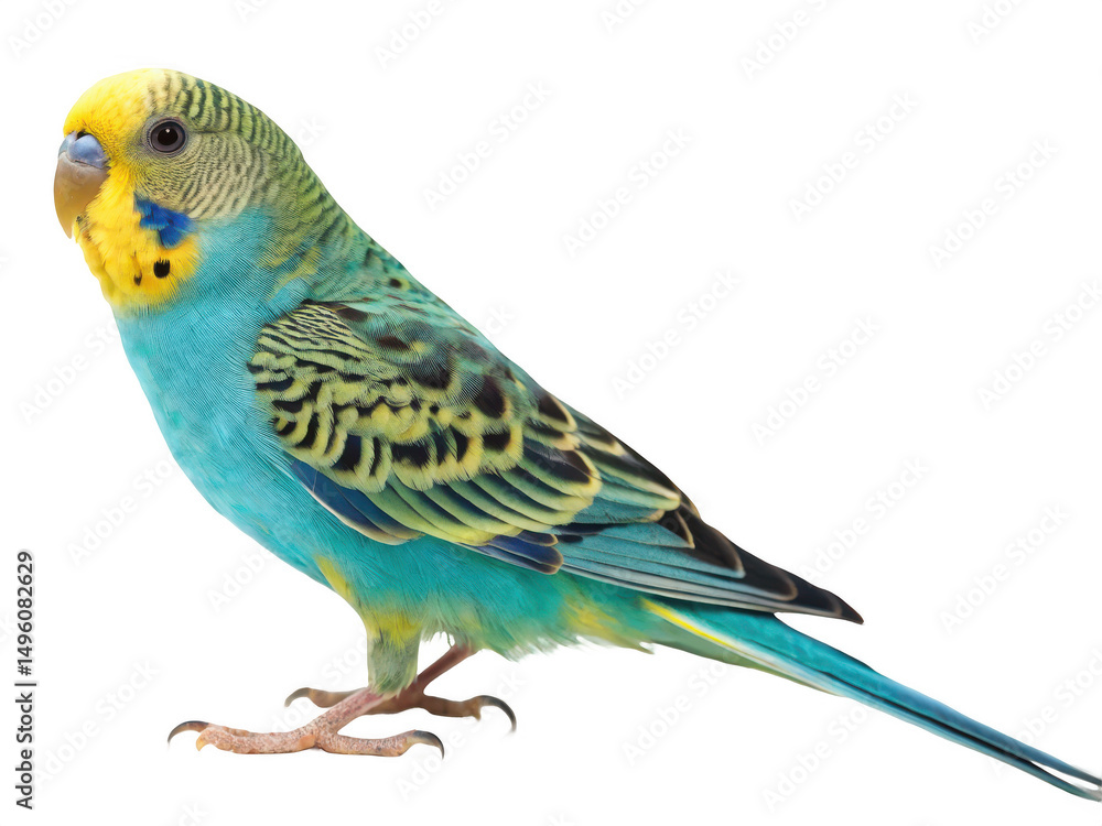 Fototapeta premium A colorful budgerigar bird isolated on transparent background